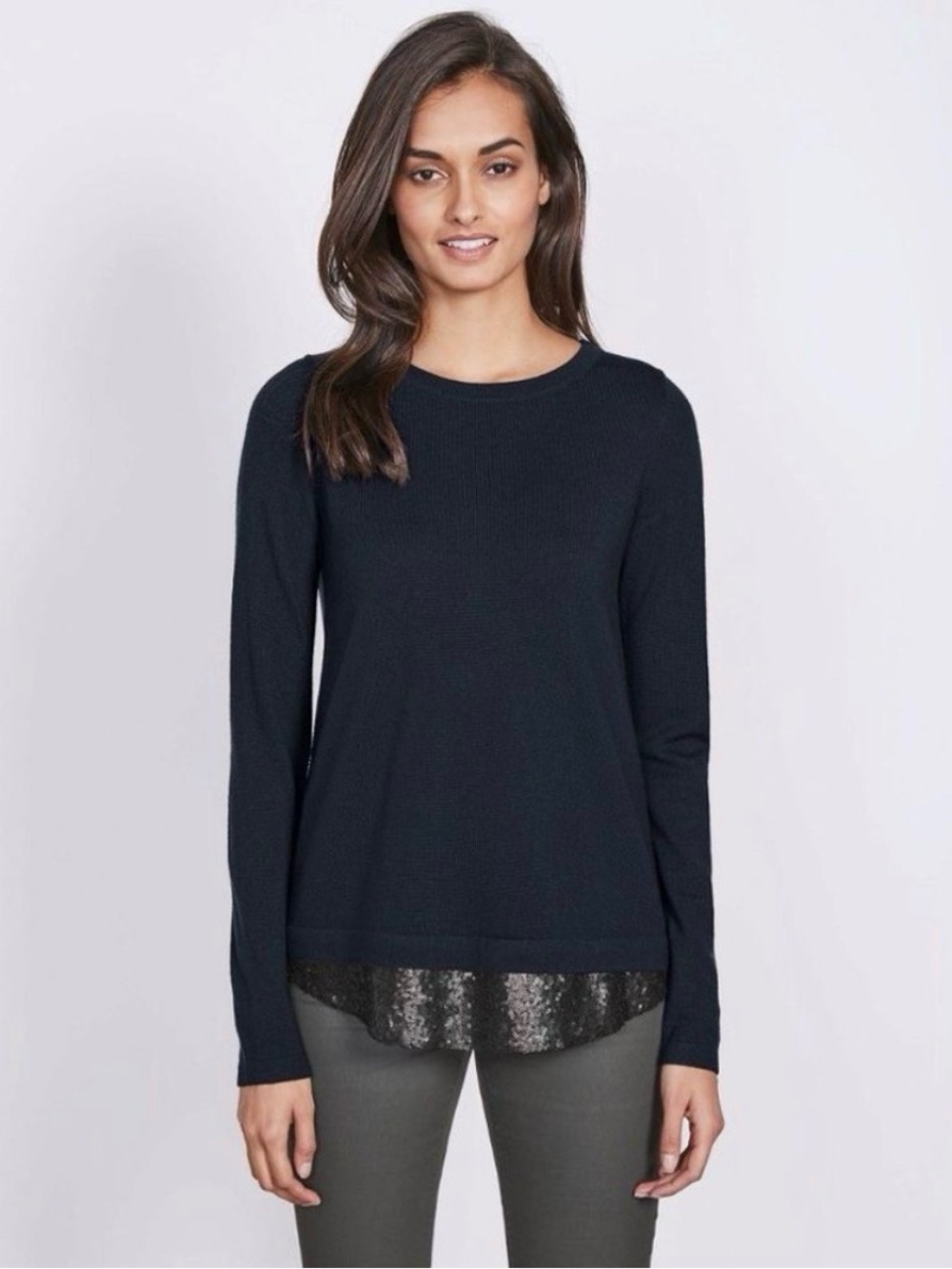 BODEN Navy Blue Merino Wool Open Wrap Lila Sequin Back Jumper Sweater Small
